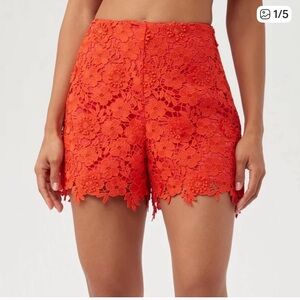 Trina Turk High Waist Floral Lace Reef Red Brightness Shorts size 4